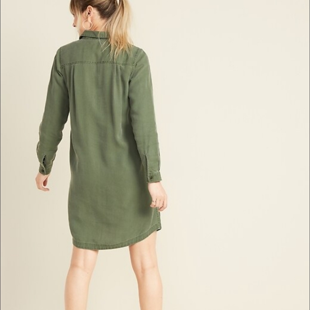Old Navy Faded Twill Long Sleeve Shirt Dress In Matcha Green Size L NWT - Picture 5 of 9